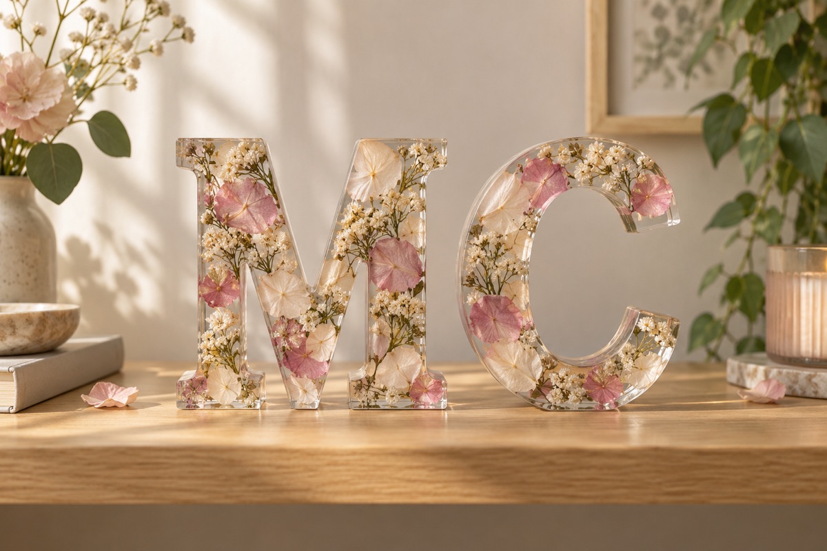 AI design concept for large resin letters, not a photograph of a finished Resinista product
