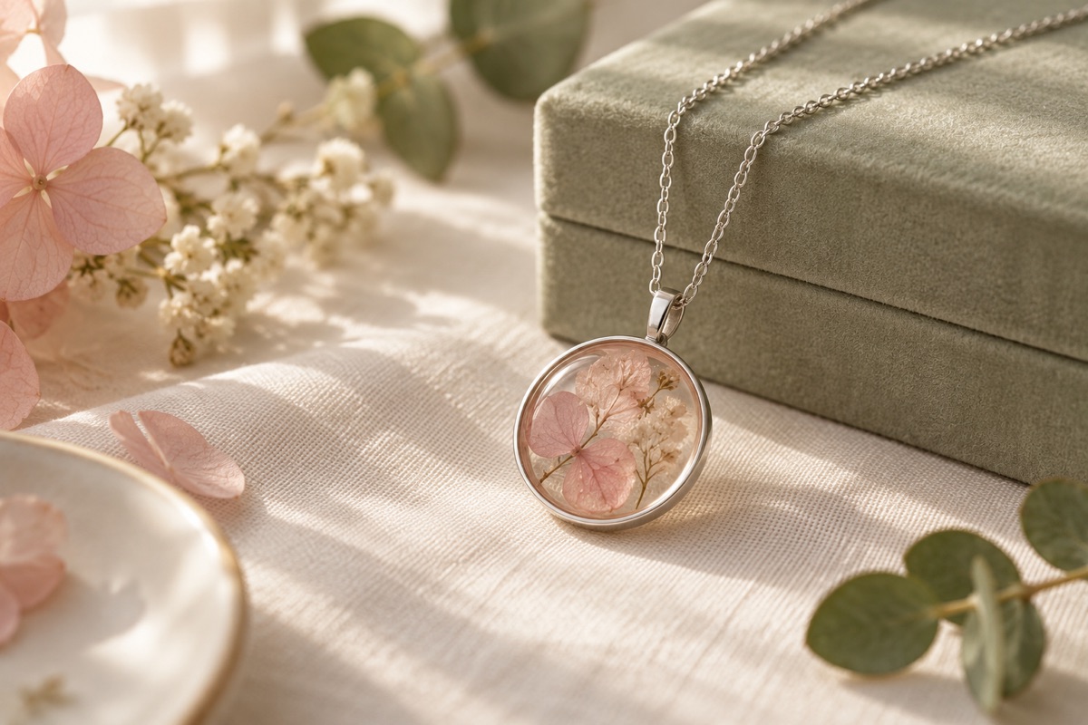 AI design concept for memorial pendants, not a photograph of a finished Resinista product